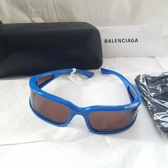 NWT BALENCIAGA 78MM Rectangle Blue Sunglasses - Picture 1 of 10